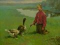 Arkady Vasilievich Soroka | Boy with Geese | Vail Fine Art Uncrated