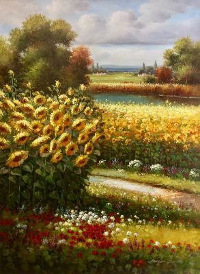 Hong Jeon | Golden Sunflowers | Vail Fine Art Uncrated